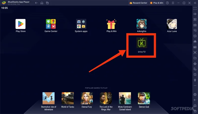 Krira TV app icon on the BlueStacks home screen after installing