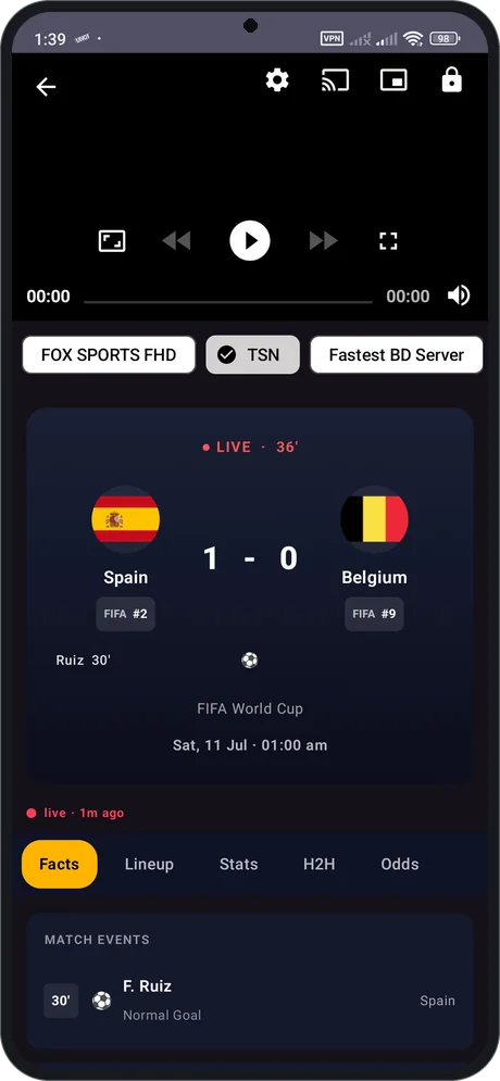 লাইভ বিশ্বকাপ ম্যাচ — FOX Sports FHD, TSN ও বাংলাদেশ সার্ভার